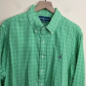 Ralph Lauren Button Down‎ Shirt Size XL Long Sleeve Green Plaid Dress Shirt